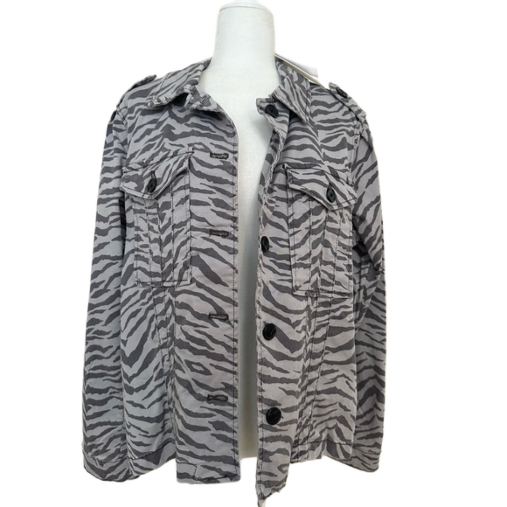 Kensie Jeans Black Zebra Button Up Jacket with Breast Pockets NWT